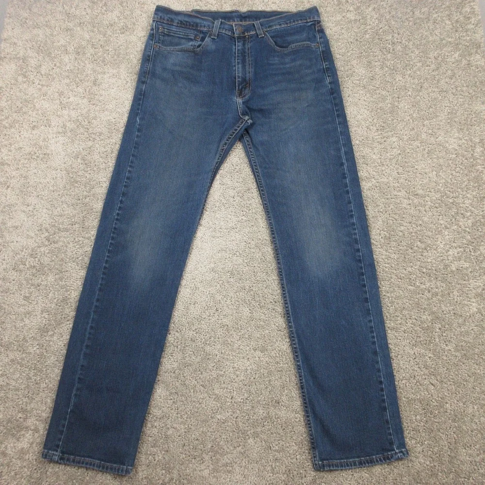 Levis Jeans Mens 34x34 Blue 505 Regular Straight Faded‎ Whisker ZipDenim Pants